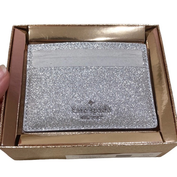 kate spade Handbags - NWT Kate Spade Lunar Night Silver Sparkle Glitter Boxed Small Card Holder Wallet